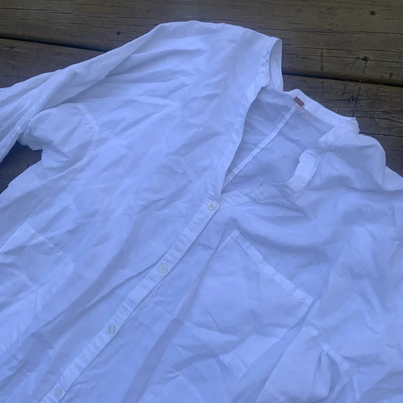 Free people Linen oversized shirt /dress boho spring tunic classic button up - Picture 3 of 3